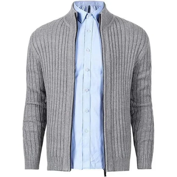 Men's Cardigan Sweaters Full Zip Up Stand Collar Slim Fit